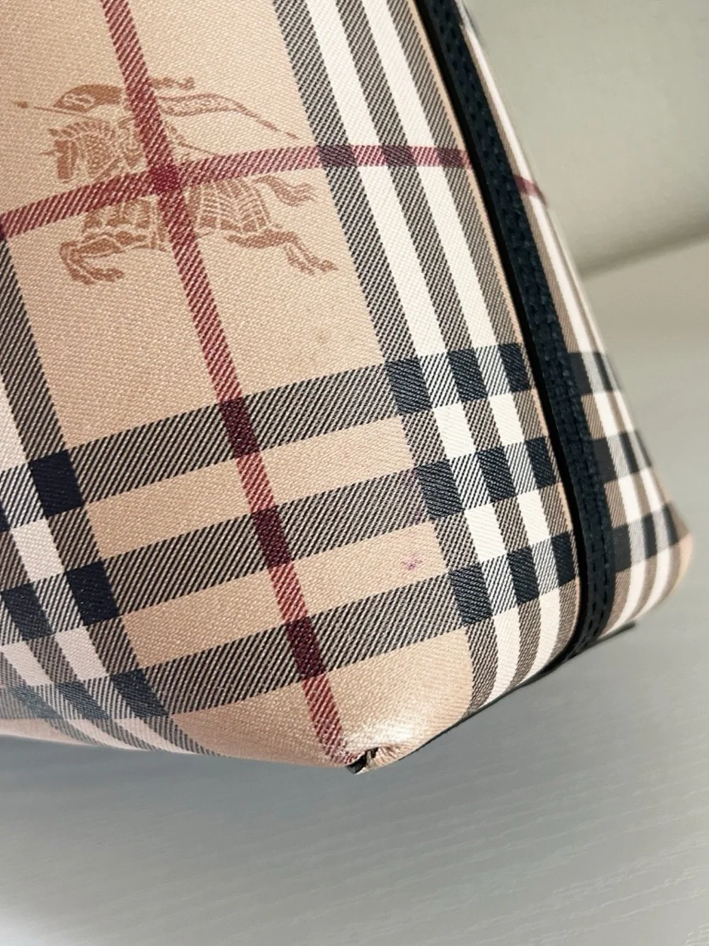Burberry Reversible Haymarket Check Black Leather Tote Shopper Bag Purse